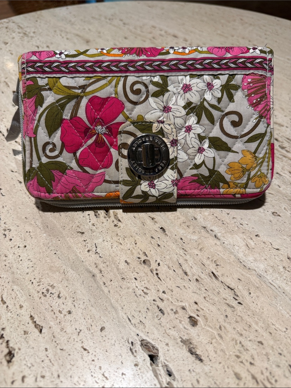 Vera Bradley Pink Multi Floral Turn-Lock Zip Wallet